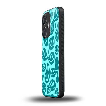 acid smiles turquoise edition back phone cover | glass case for oneplus nord ce 3