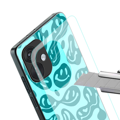 acid smiles turquoise edition back phone cover | glass case for oneplus nord ce 3