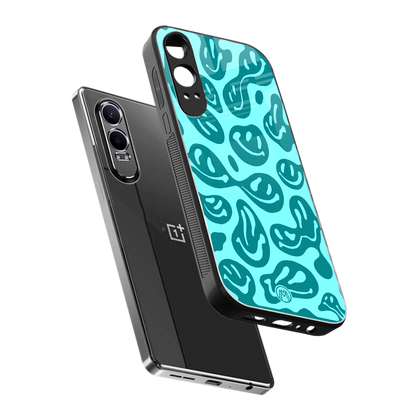 acid smiles turquoise edition back phone cover | glass case for oneplus nord ce 4 lite