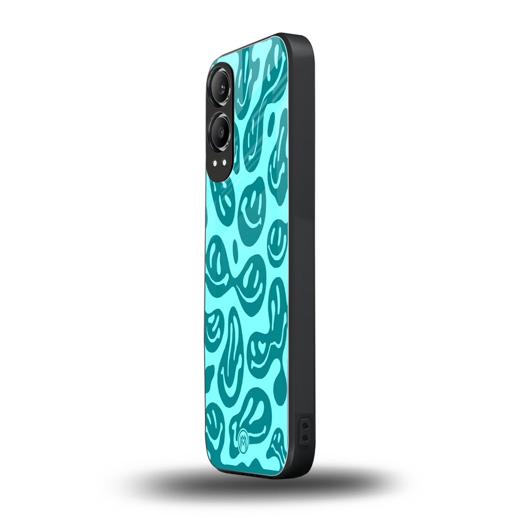 acid smiles turquoise edition back phone cover | glass case for oneplus nord ce 4 lite