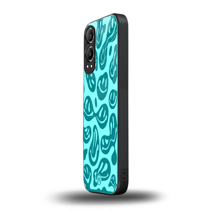 acid smiles turquoise edition back phone cover | glass case for oneplus nord ce 4 lite
