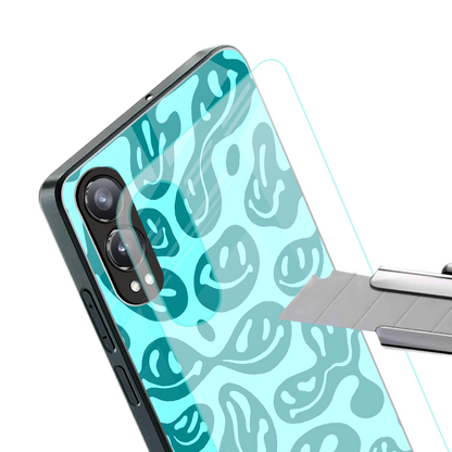 acid smiles turquoise edition back phone cover | glass case for oneplus nord ce 4 lite