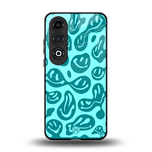 acid smiles turquoise edition back phone cover | glass case for oneplus nord ce 4