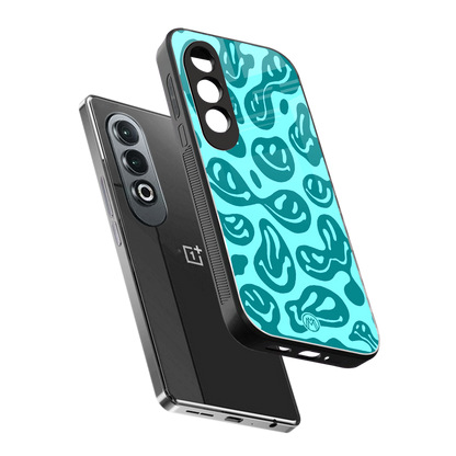 acid smiles turquoise edition back phone cover | glass case for oneplus nord ce 4