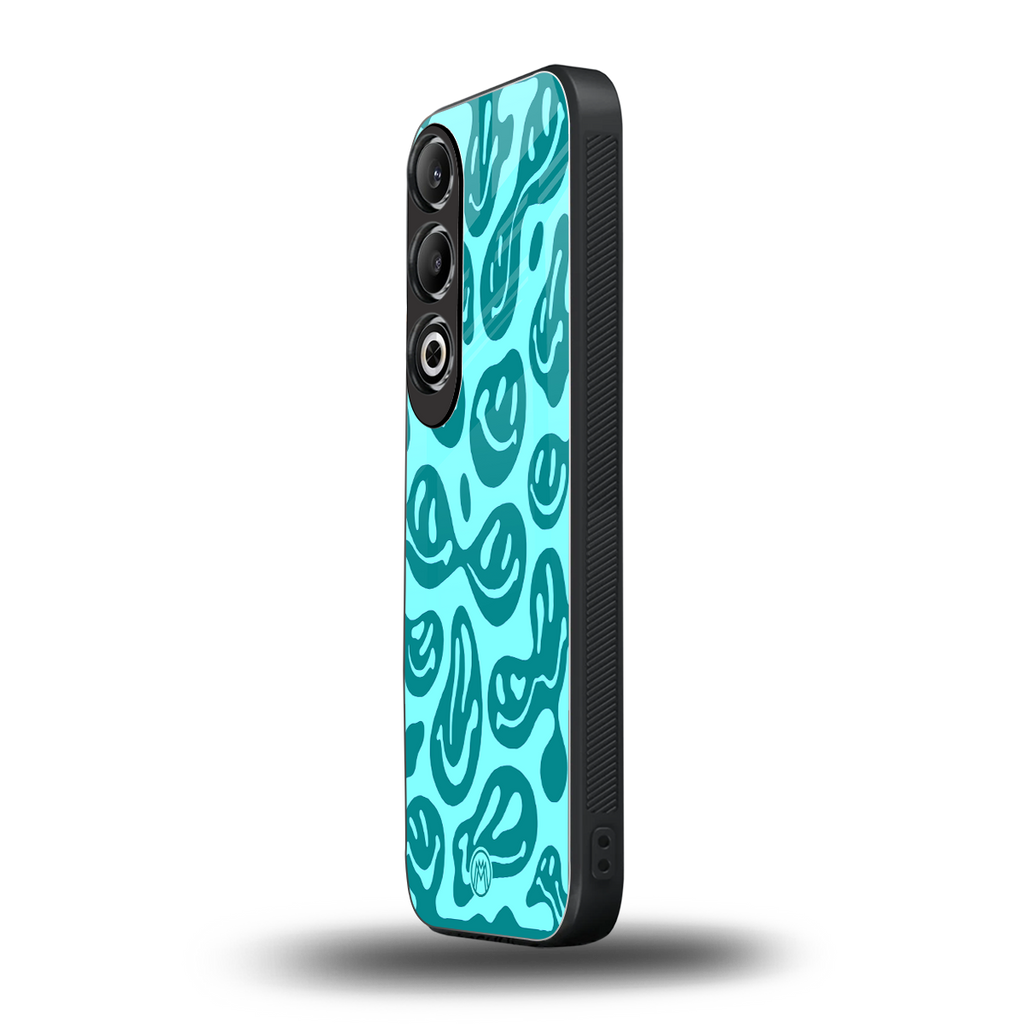 acid smiles turquoise edition back phone cover | glass case for oneplus nord ce 4
