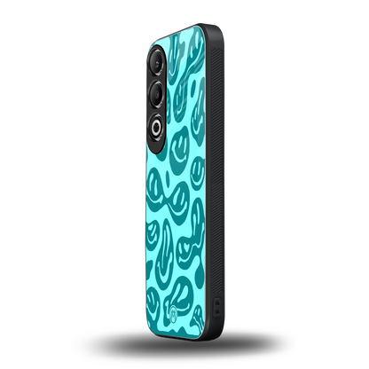 acid smiles turquoise edition back phone cover | glass case for oneplus nord ce 4