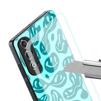 acid smiles turquoise edition back phone cover | glass case for oneplus nord ce 4