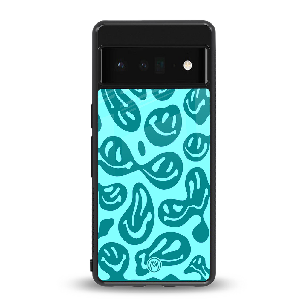 acid smiles turquoise edition back phone cover | glass case for google pixel 6 pro