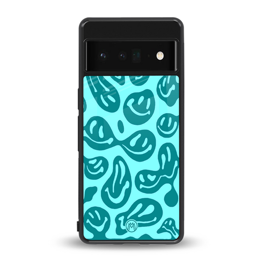 acid smiles turquoise edition back phone cover | glass case for google pixel 6 pro