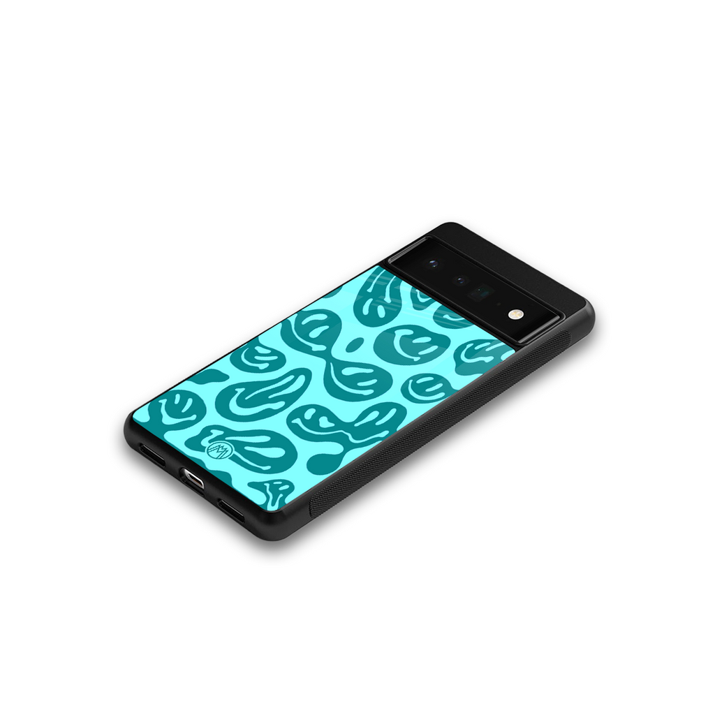 acid smiles turquoise edition back phone cover | glass case for google pixel 6 pro