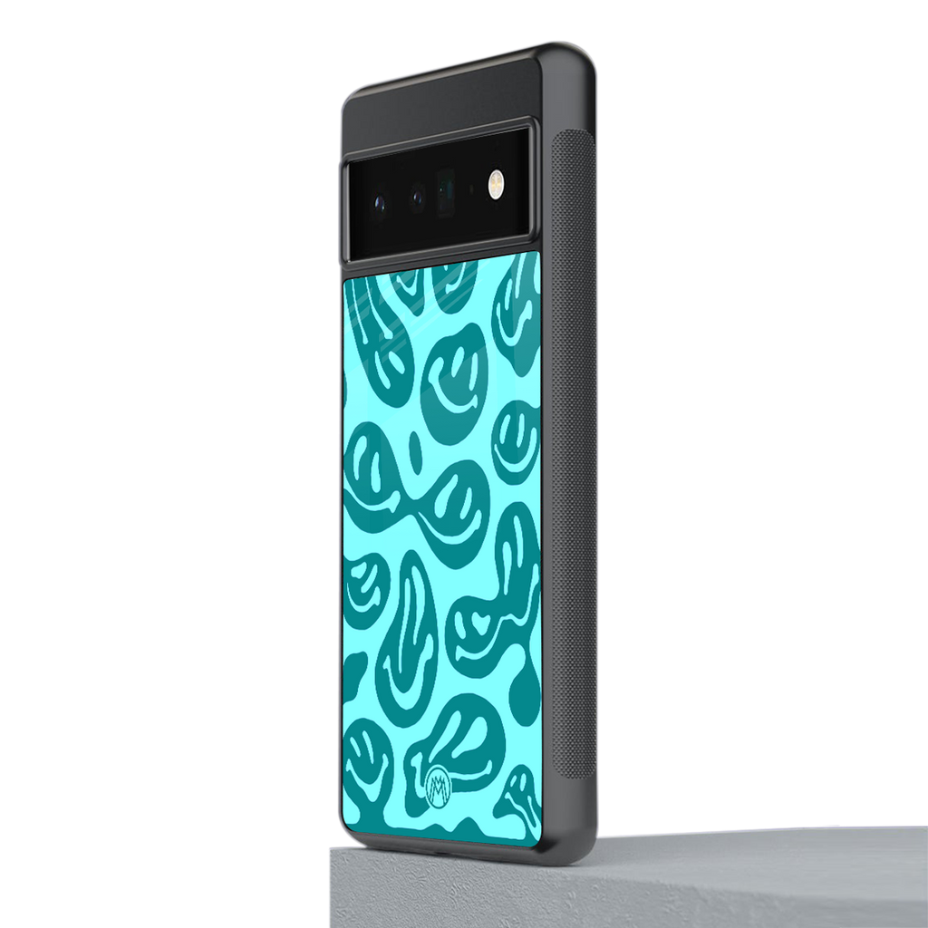 acid smiles turquoise edition back phone cover | glass case for google pixel 6 pro