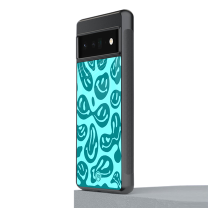 acid smiles turquoise edition back phone cover | glass case for google pixel 6 pro