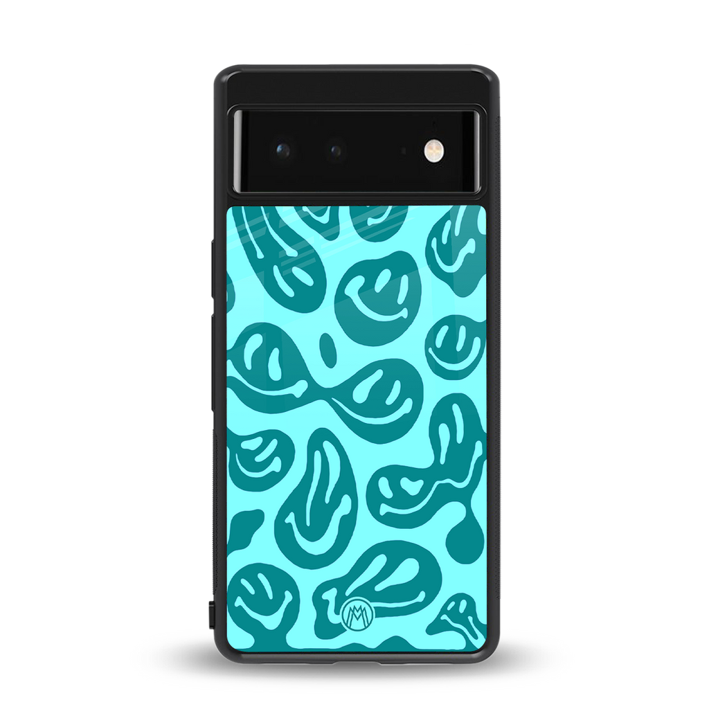 acid smiles turquoise edition back phone cover | glass case for google pixel 6