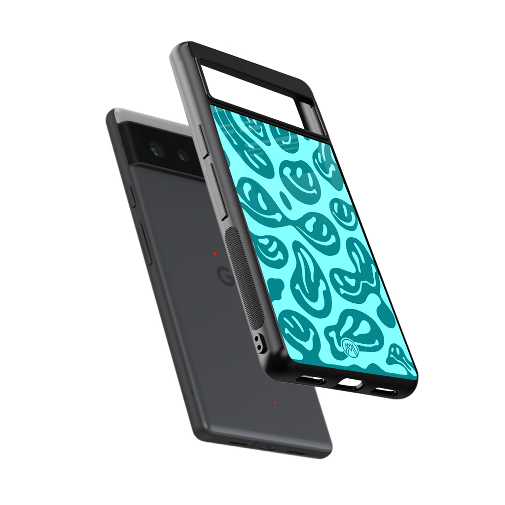 acid smiles turquoise edition back phone cover | glass case for google pixel 6