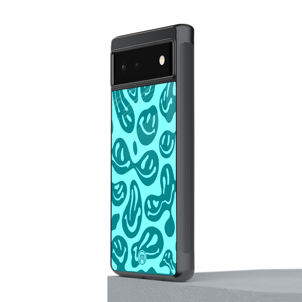 acid smiles turquoise edition back phone cover | glass case for google pixel 6