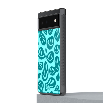 acid smiles turquoise edition back phone cover | glass case for google pixel 6