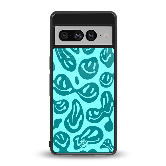 acid smiles turquoise edition back phone cover | glass case for google pixel 7 pro