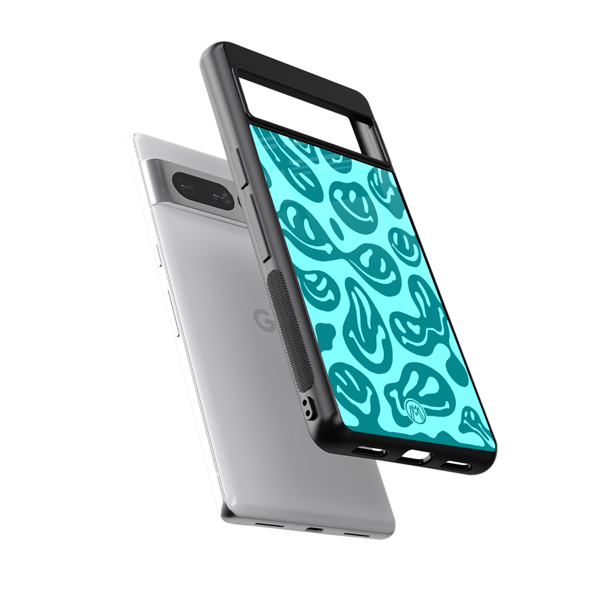 acid smiles turquoise edition back phone cover | glass case for google pixel 7 pro