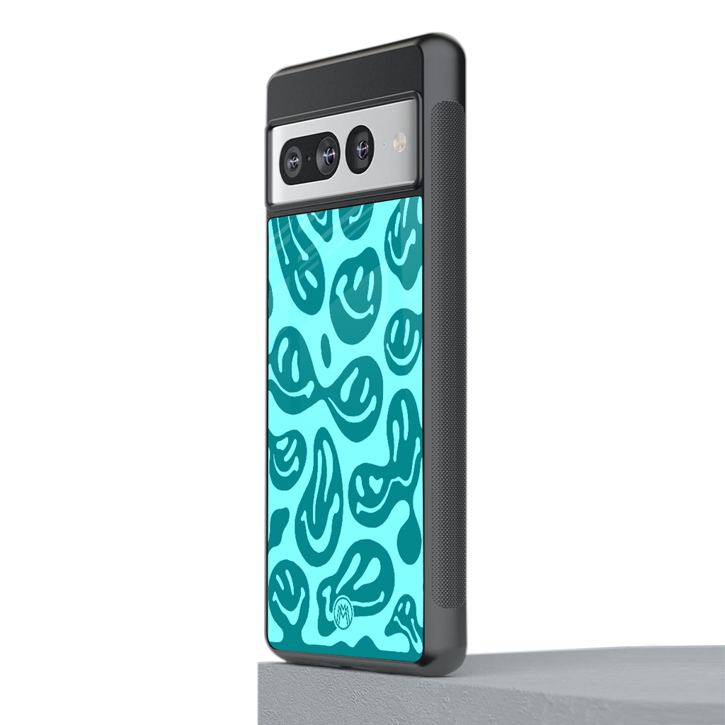 acid smiles turquoise edition back phone cover | glass case for google pixel 7 pro
