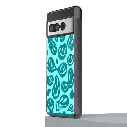 acid smiles turquoise edition back phone cover | glass case for google pixel 7 pro