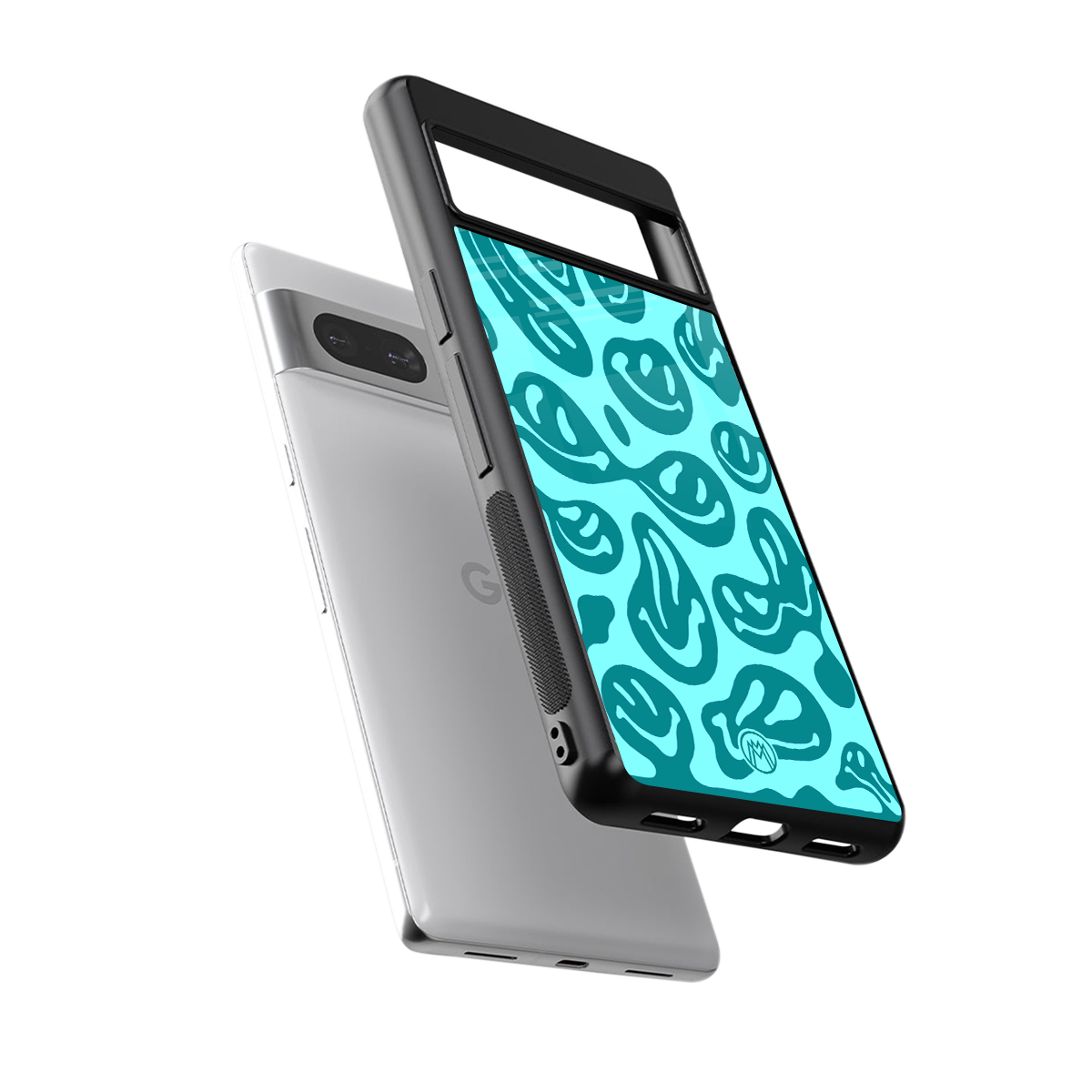 acid smiles turquoise edition back phone cover | glass case for Google Pixel 7