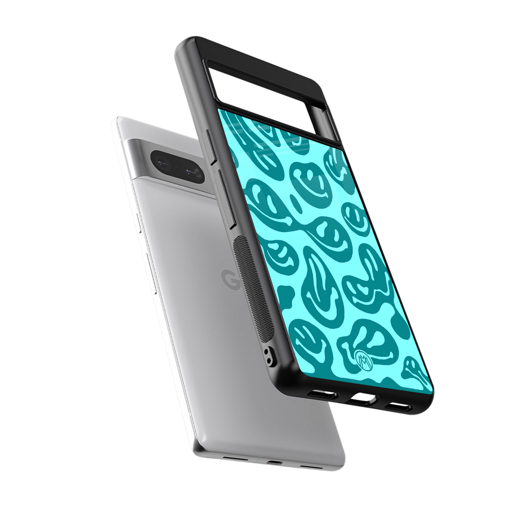 acid smiles turquoise edition back phone cover | glass case for Google Pixel 7A