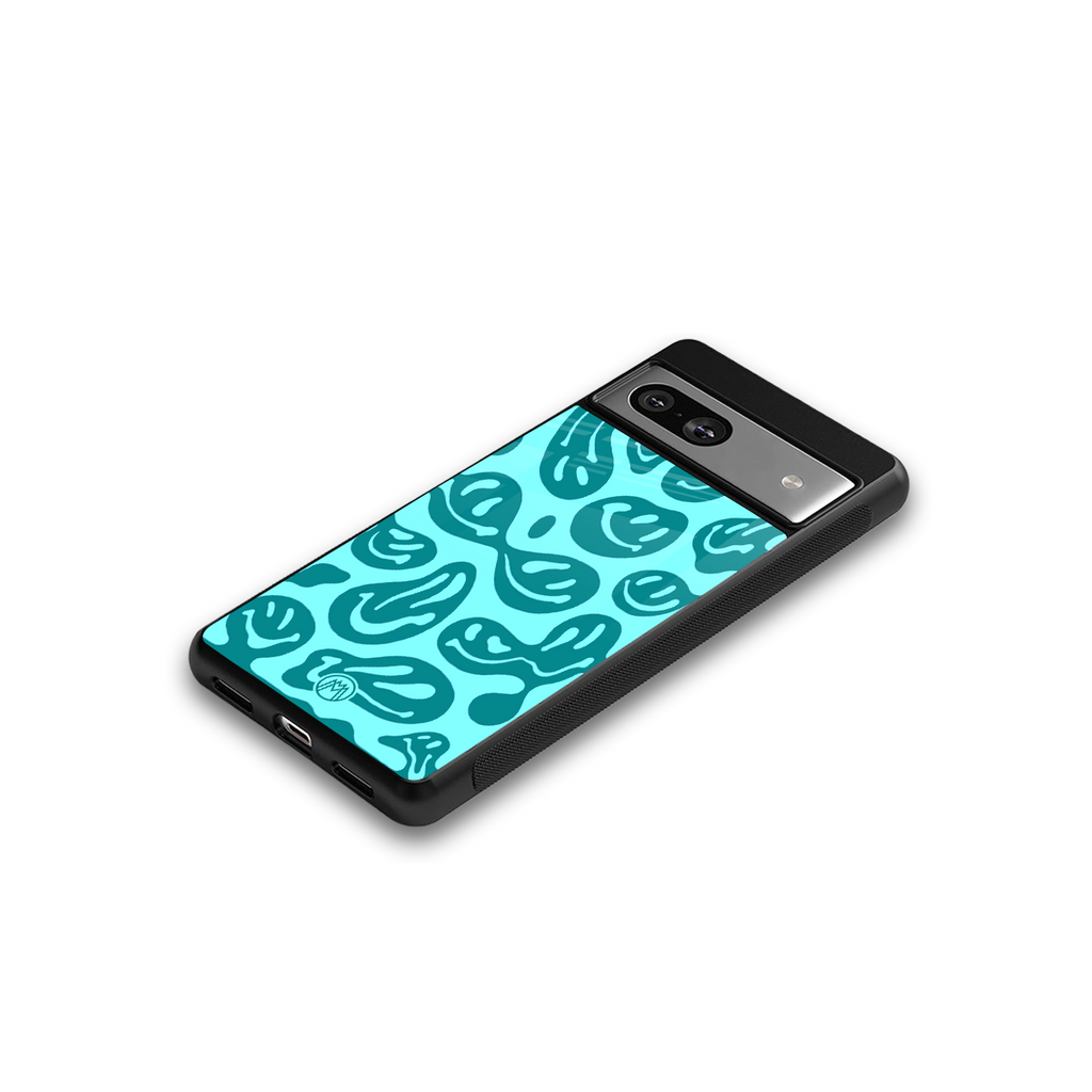 acid smiles turquoise edition back phone cover | glass case for Google Pixel 7A