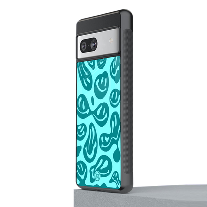 acid smiles turquoise edition back phone cover | glass case for Google Pixel 7