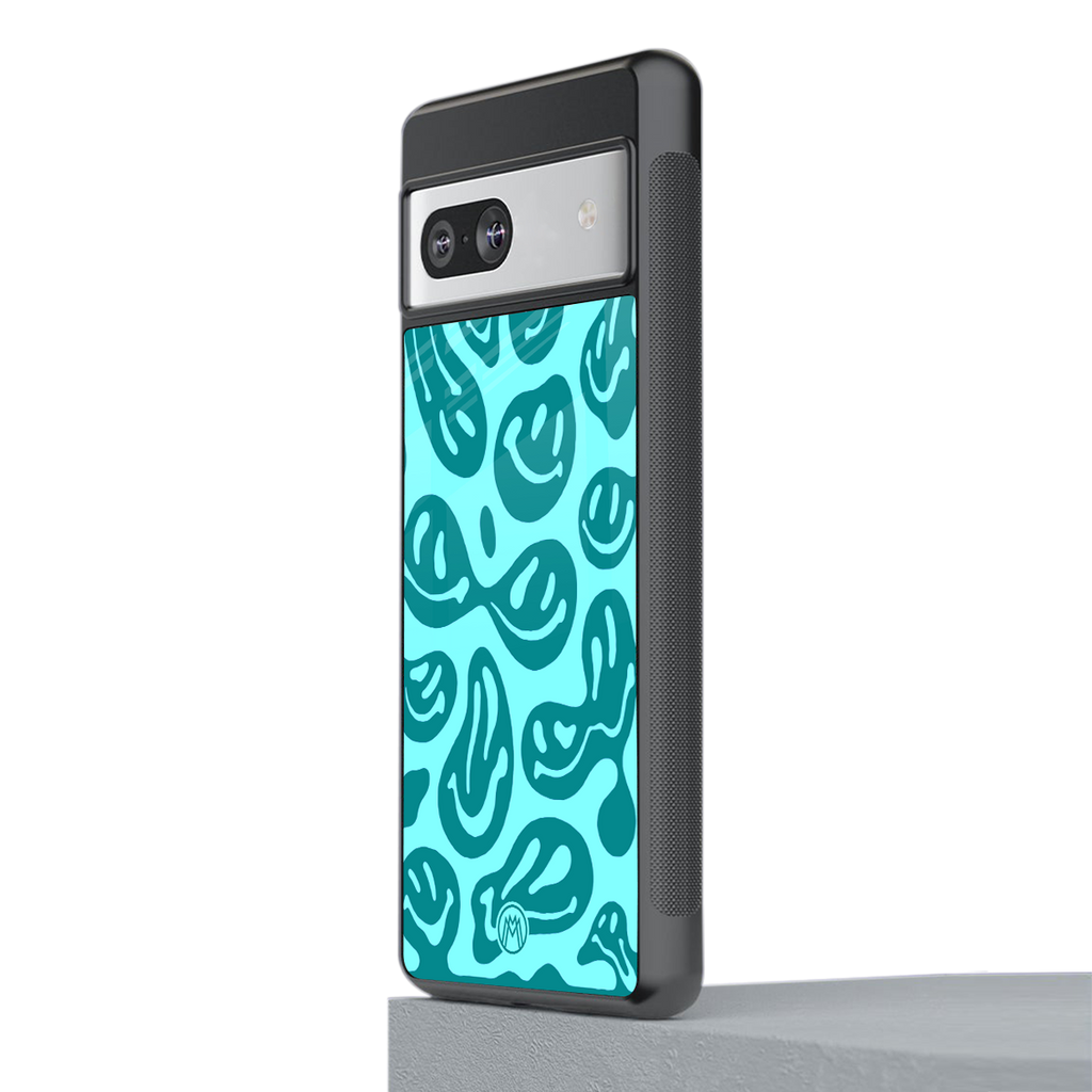 acid smiles turquoise edition back phone cover | glass case for Google Pixel 7A