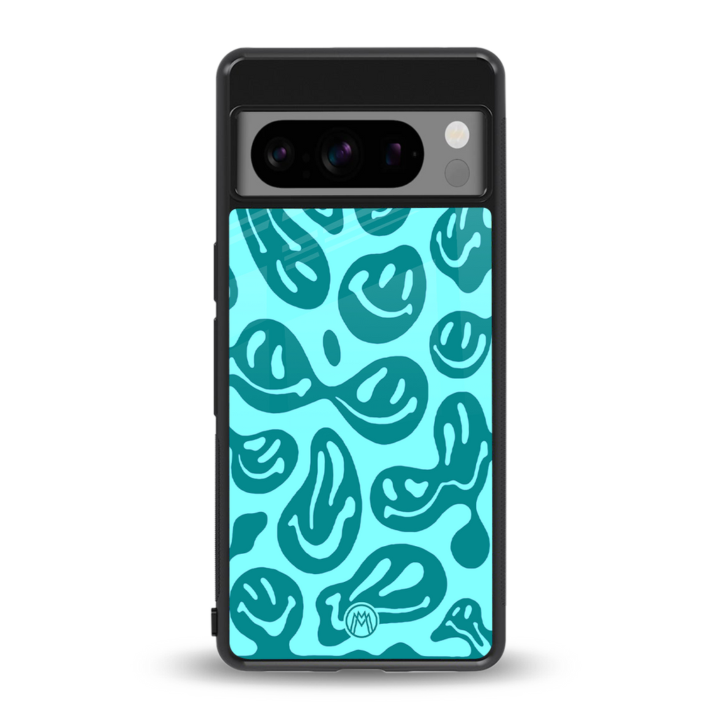 acid smiles turquoise edition back phone cover | glass case for google pixel 8 pro