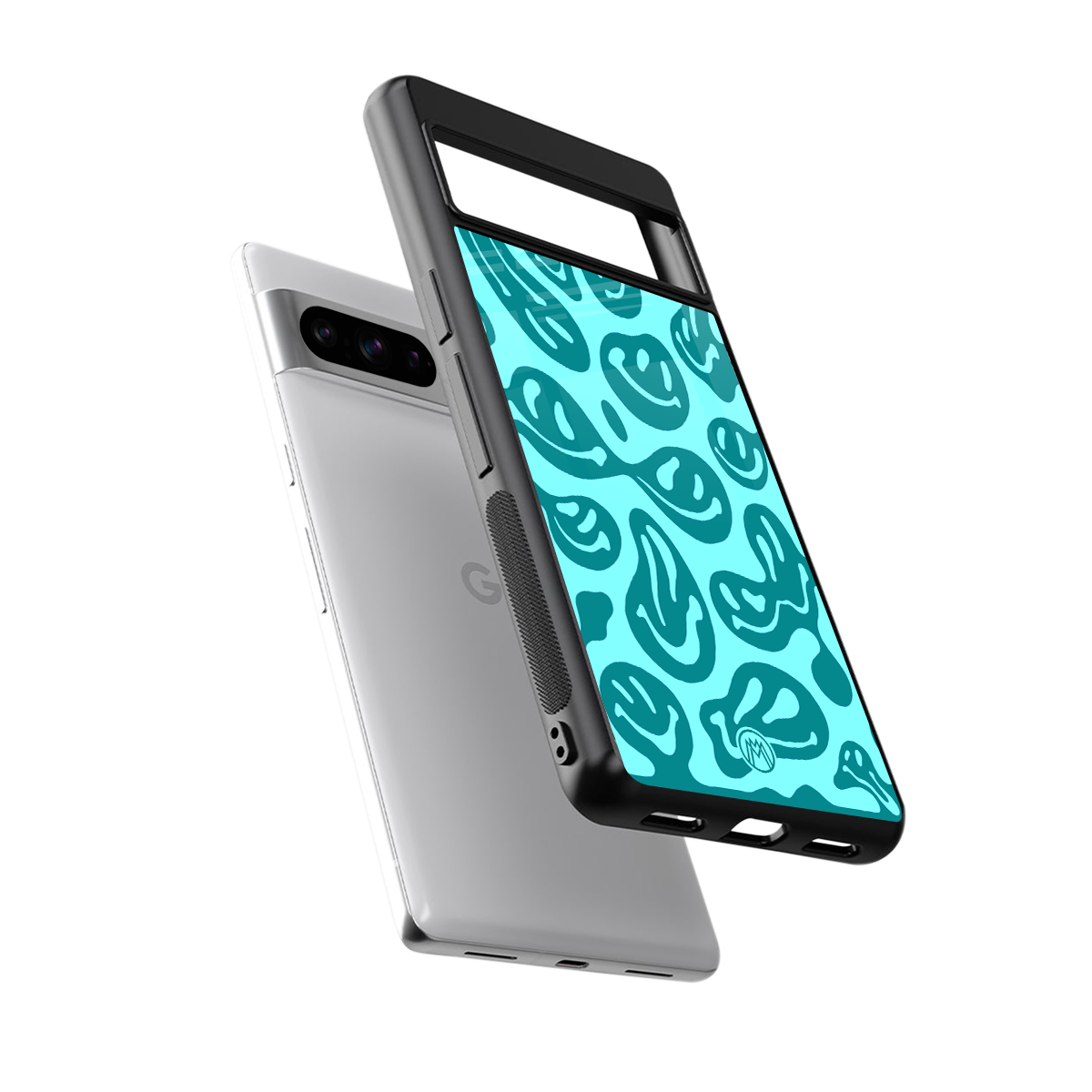 acid smiles turquoise edition back phone cover | glass case for google pixel 8 pro