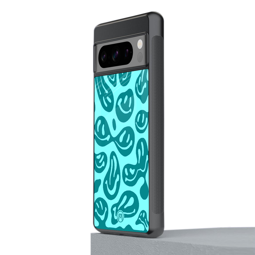 acid smiles turquoise edition back phone cover | glass case for google pixel 8 pro