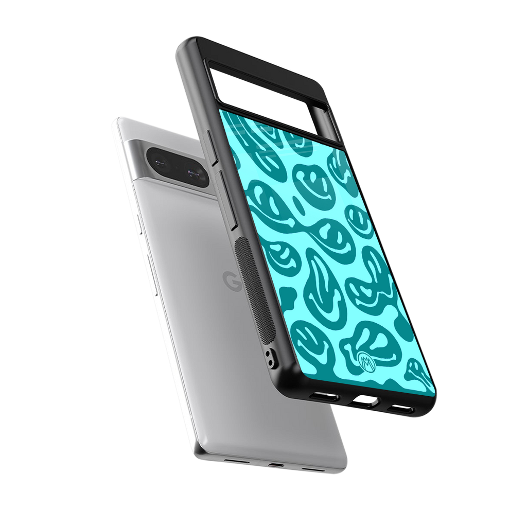 acid smiles turquoise edition back phone cover | glass case for Google Pixel 8