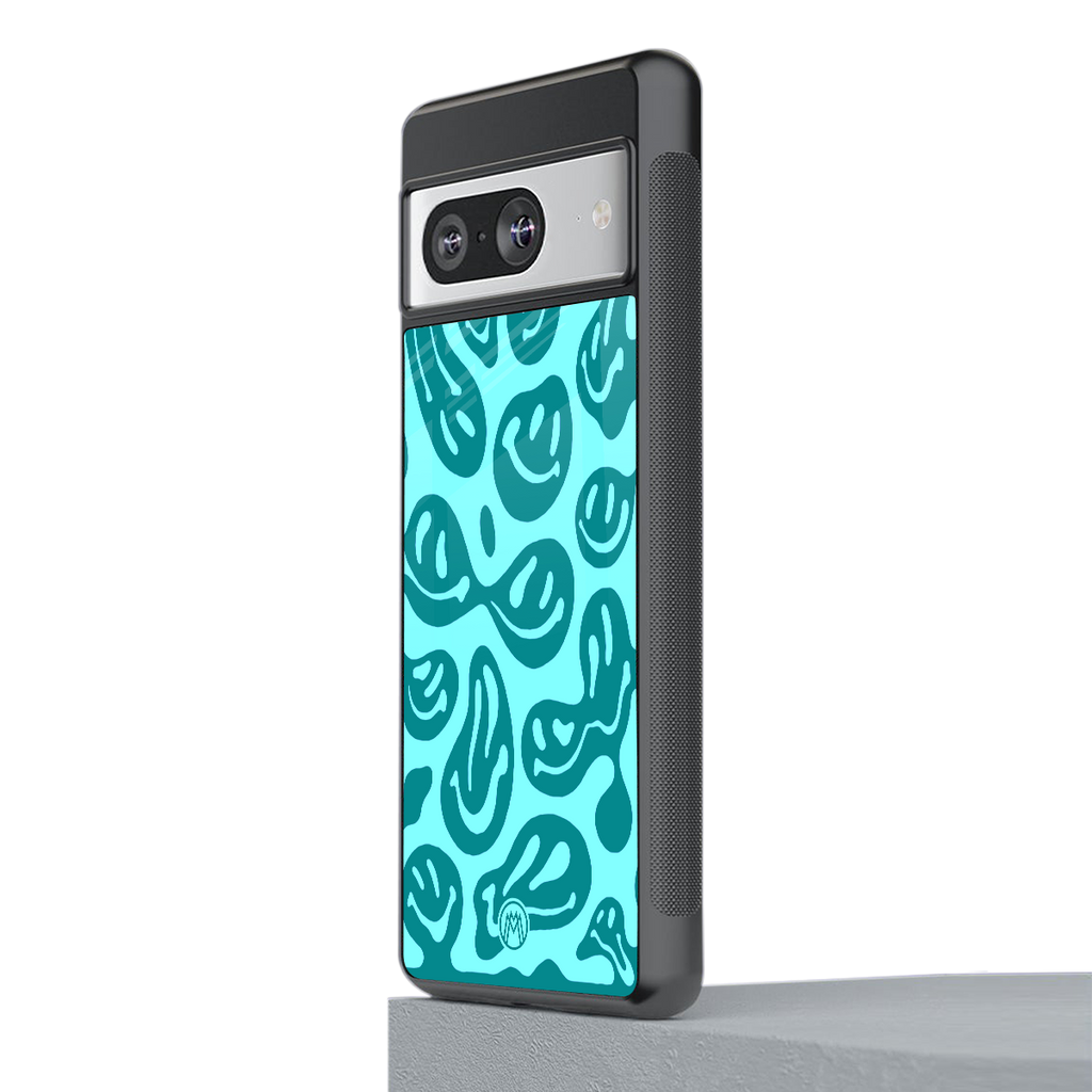 acid smiles turquoise edition back phone cover | glass case for Google Pixel 8