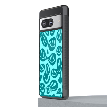 acid smiles turquoise edition back phone cover | glass case for Google Pixel 8