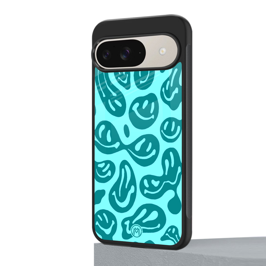 acid smiles turquoise edition back phone cover | glass case for google pixel 9