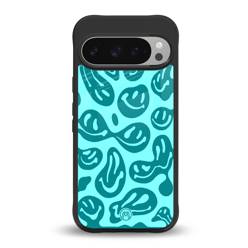 acid smiles turquoise edition back phone cover | glass case for google pixel 9 pro