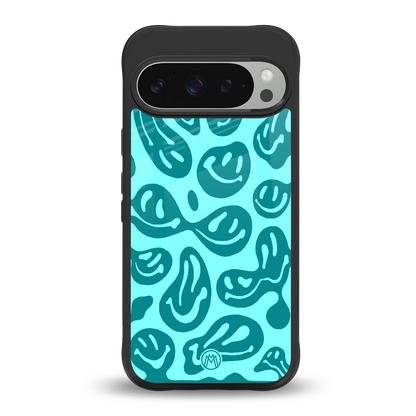 acid smiles turquoise edition back phone cover | glass case for google pixel 9 pro xl