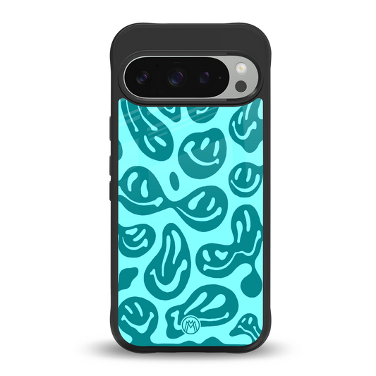 acid smiles turquoise edition back phone cover | glass case for google pixel 9 pro xl