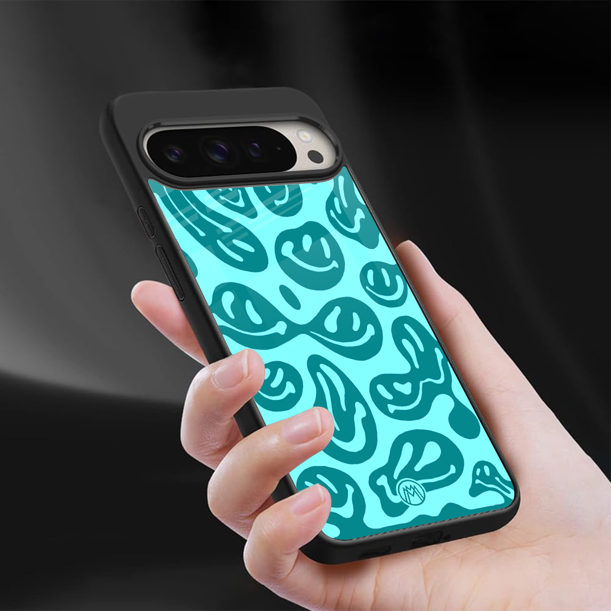 acid smiles turquoise edition back phone cover | glass case for google pixel 9 pro xl