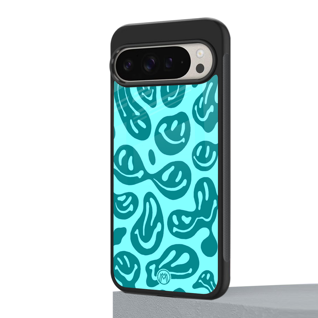 acid smiles turquoise edition back phone cover | glass case for google pixel 9 pro