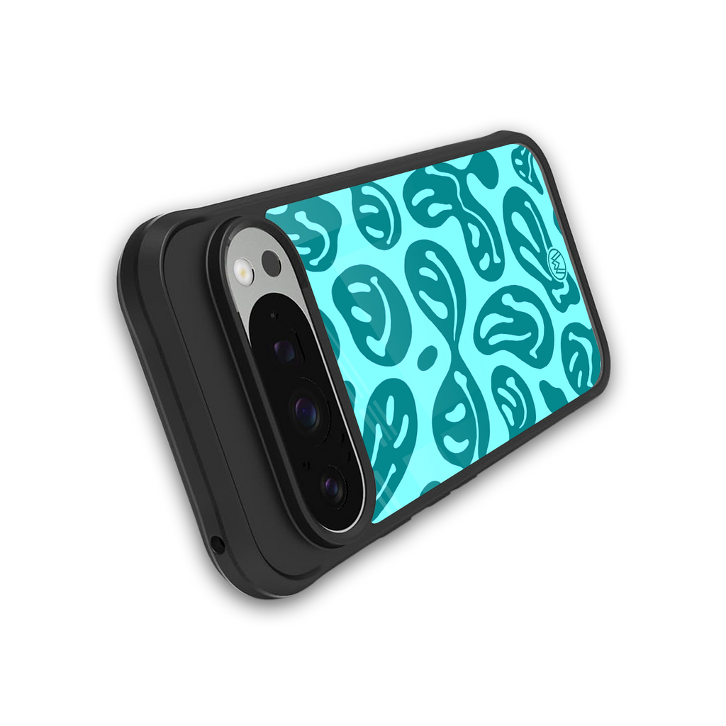 acid smiles turquoise edition back phone cover | glass case for google pixel 9 pro