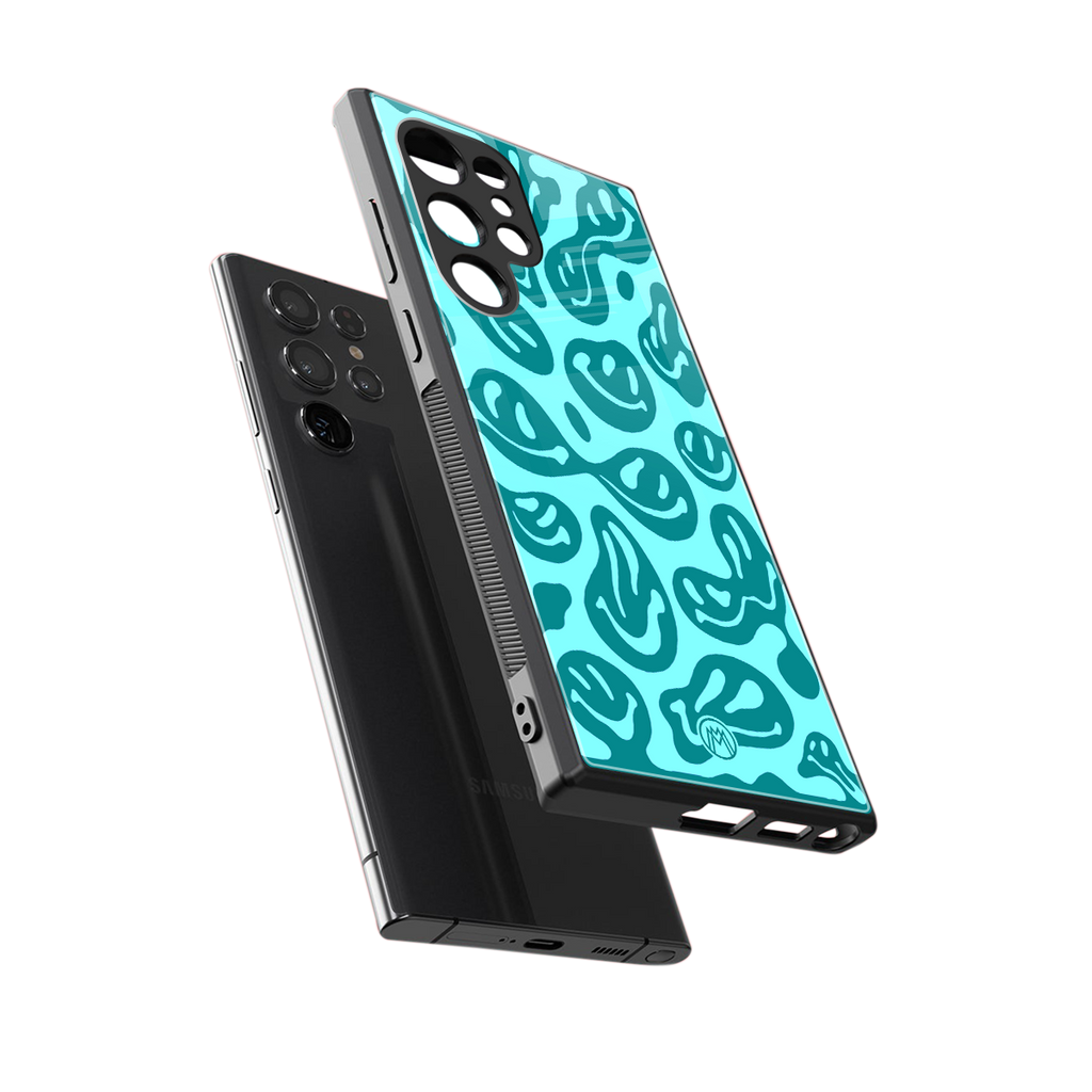 acid smiles turquoise edition back phone cover | glass case for samsung galaxy s24 ultra