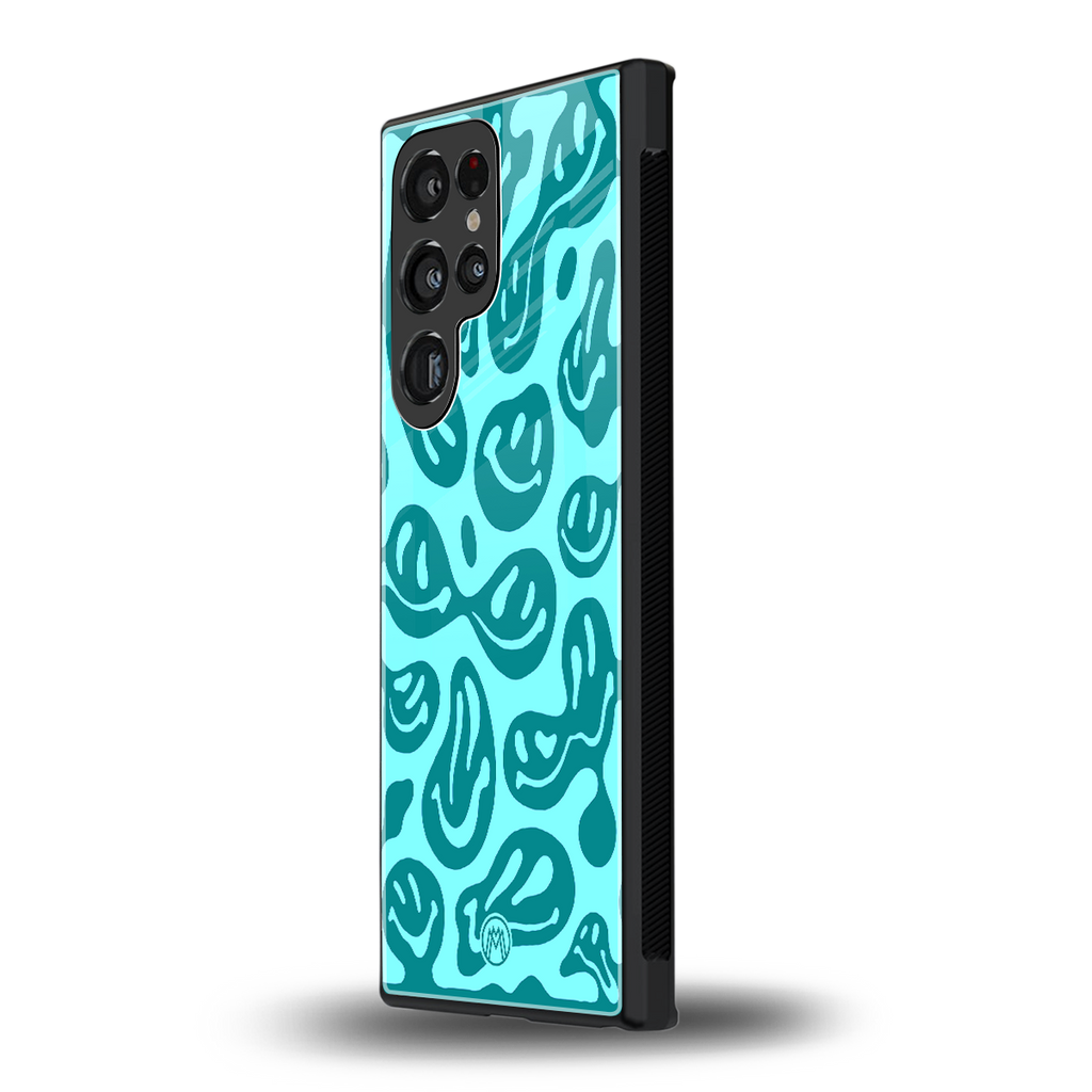 acid smiles turquoise edition back phone cover | glass case for samsung galaxy s23 ultra