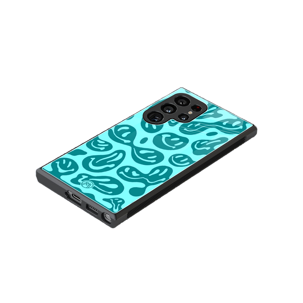 acid smiles turquoise edition back phone cover | glass case for samsung galaxy s24 ultra