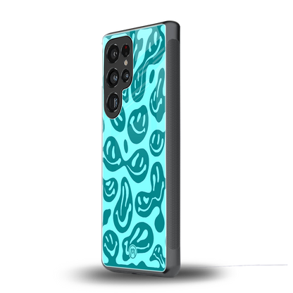 acid smiles turquoise edition back phone cover | glass case for samsung galaxy s25 ultra