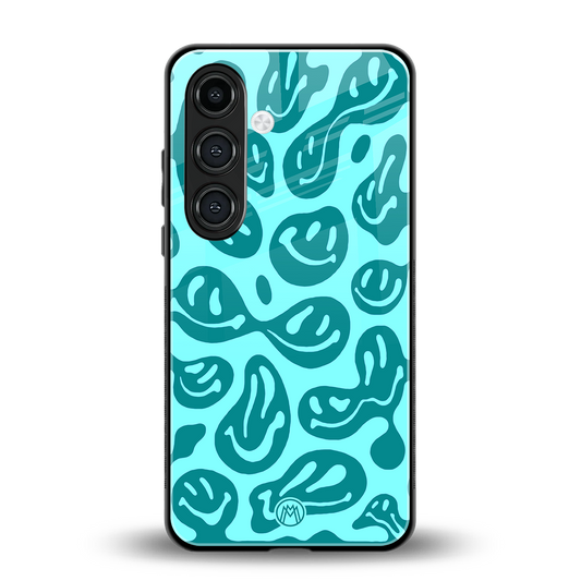 acid smiles turquoise edition back phone cover | glass case for samsung galaxy s24 fe
