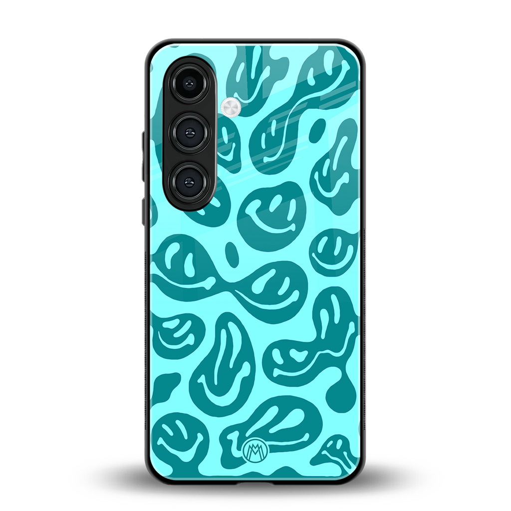 acid smiles turquoise edition back phone cover | glass case for samsung galaxy s25 plus