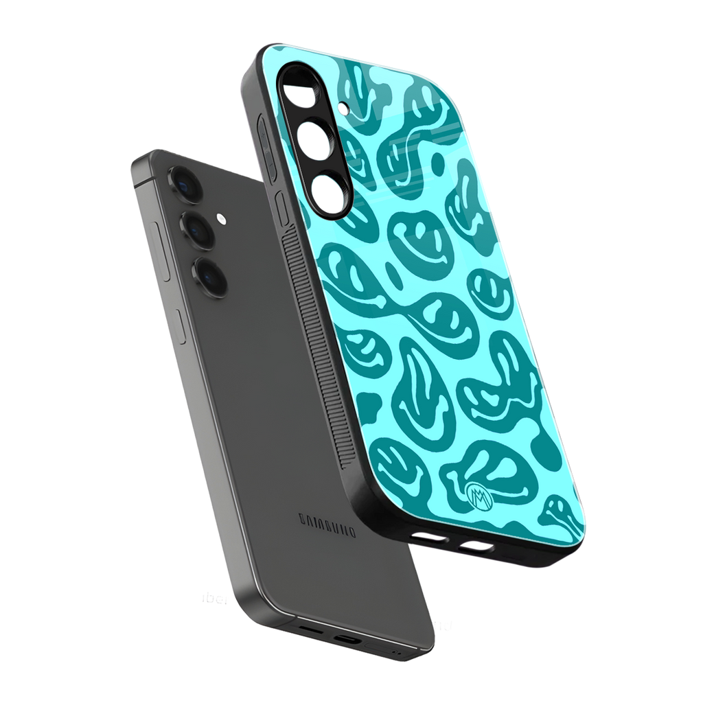 acid smiles turquoise edition back phone cover | glass case for samsung galaxy s24 fe