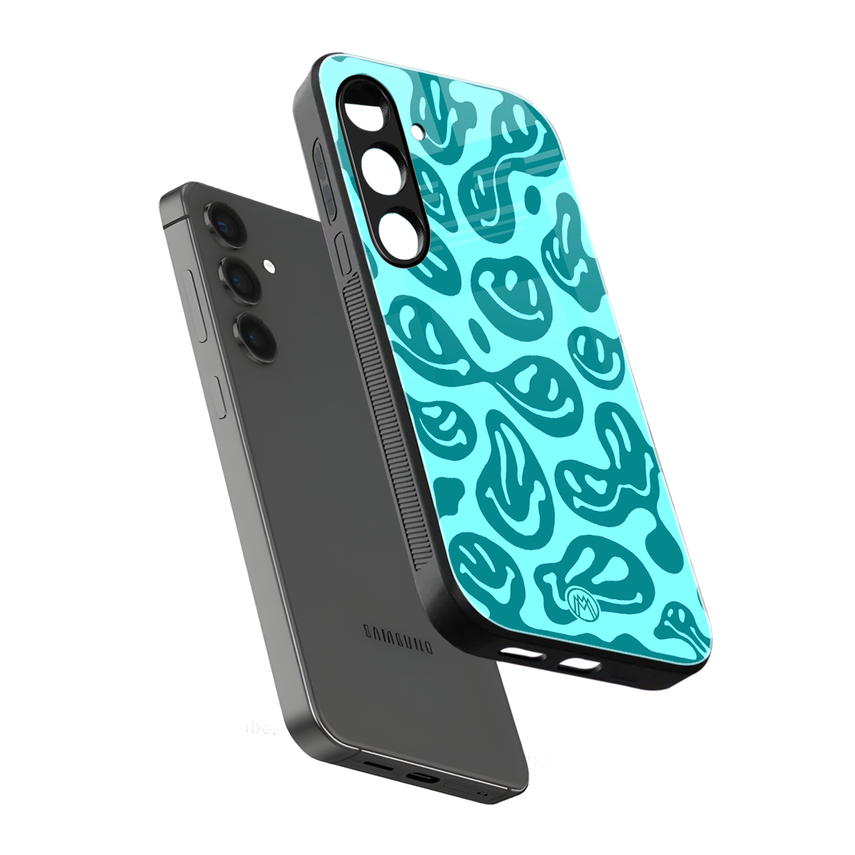 acid smiles turquoise edition back phone cover | glass case for samsung galaxy s24 fe